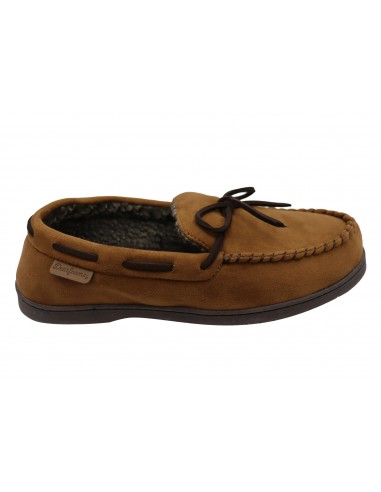 Dearfoams Mens Toby Microsuede Moccasin With Whipstitch & Tie Slippers Jusqu'à 80% De Réduction